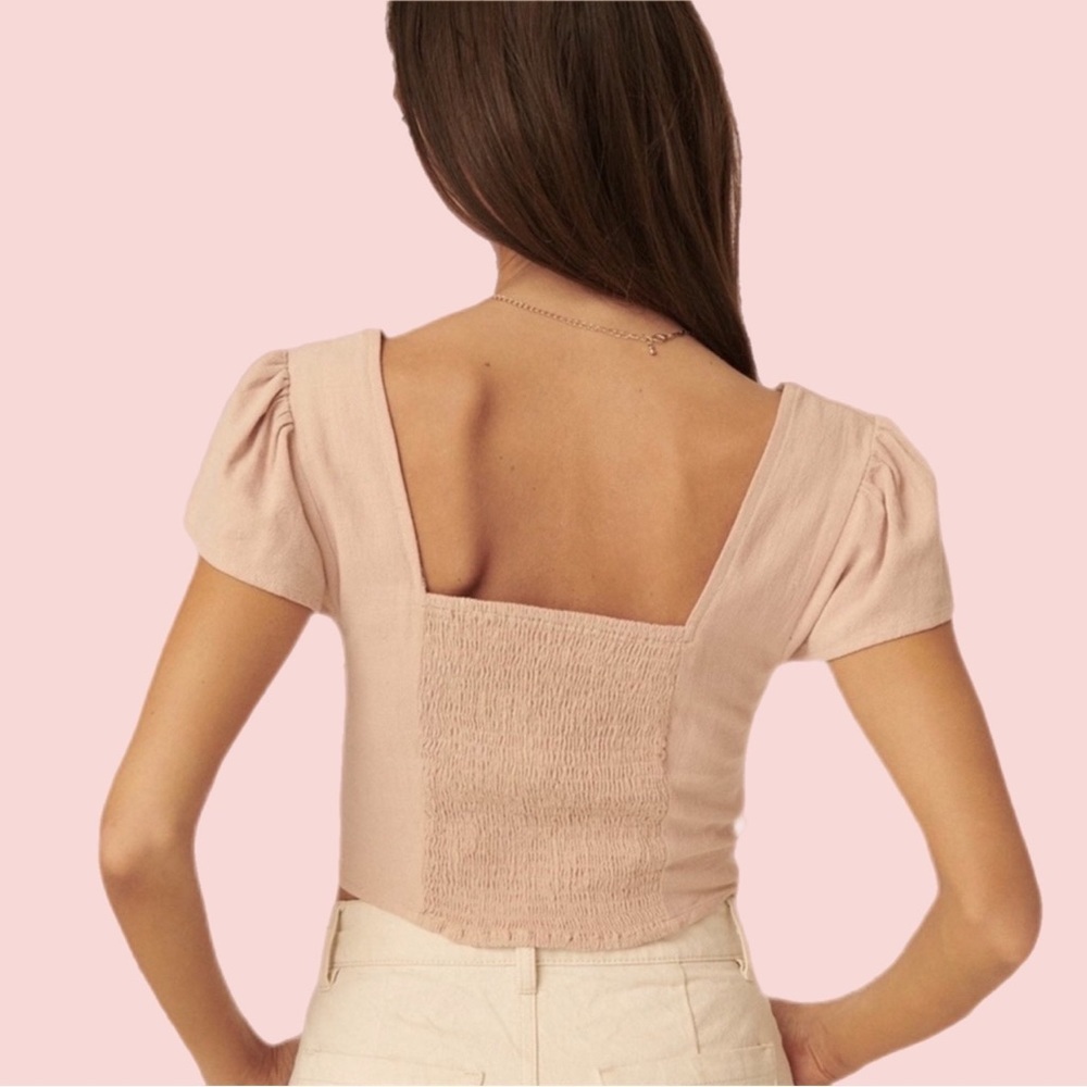 Promesa Cotton/Linen Blend Double Tie Front Crop Top - Size Small - Picture 3 of 4